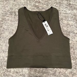 Garage Green V-Neck Cropped Top